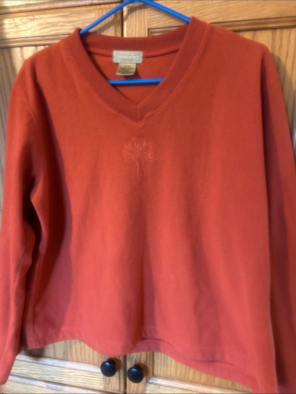 Cotton-Blend V-Neck Sweater in Rust